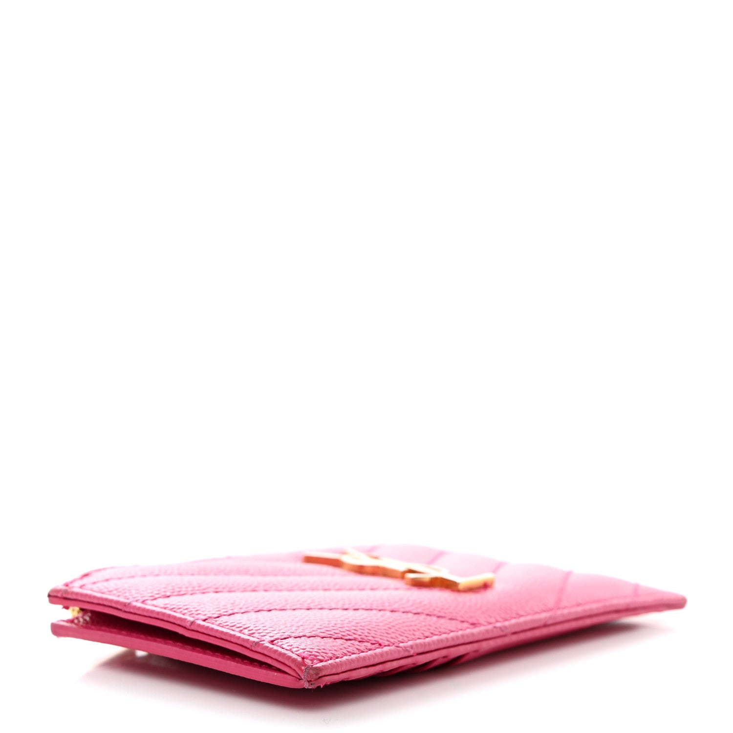 Saint Laurent Grain De Poudre Matelasse Chevron Monogram Fragments Zippered Card Case Fresh Fuxia 4 of 8
