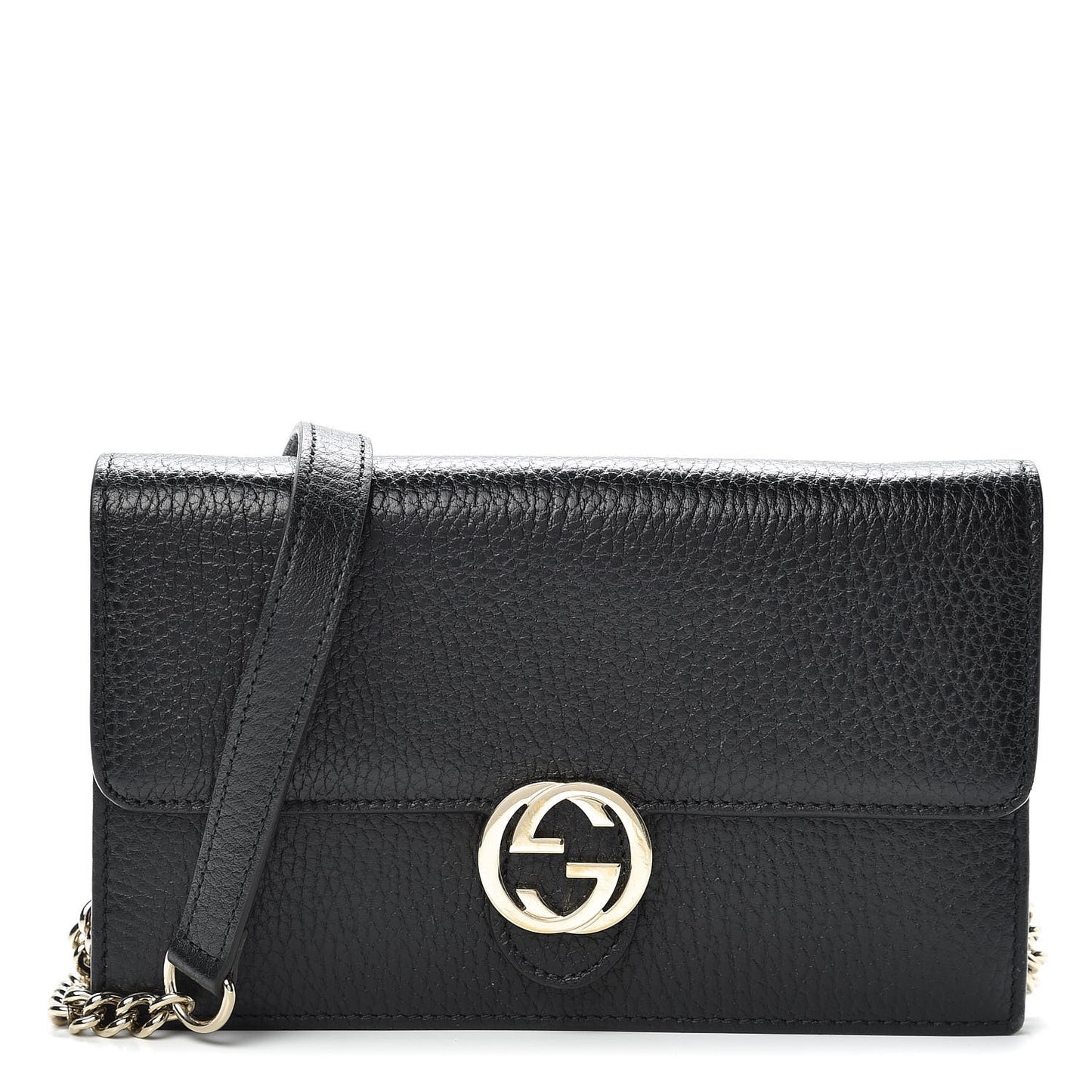 Dollar Calfskin Interlocking G Chain Wallet Black