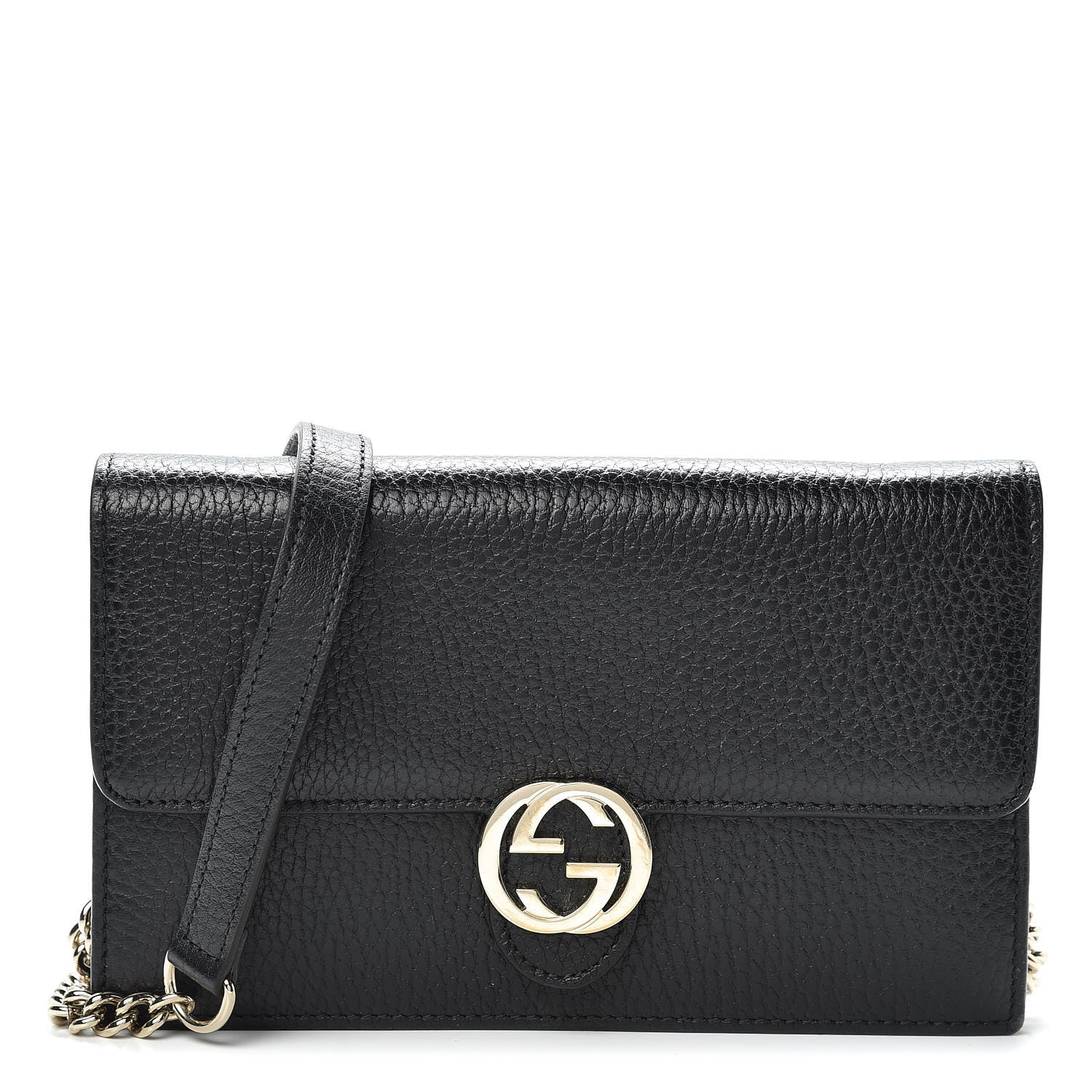 Gucci Dollar Calfskin Interlocking G Chain Wallet Black 1 of 12