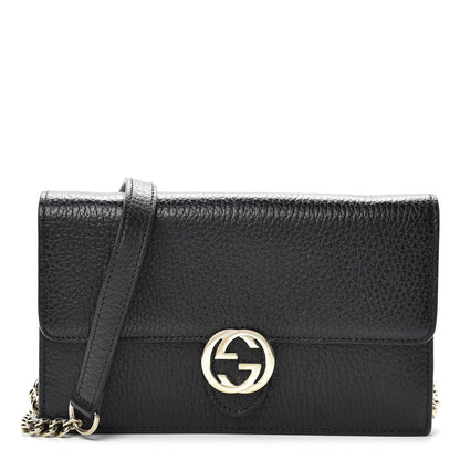 Gucci Dollar Calfskin Interlocking G Chain Wallet Black 1 of 12
