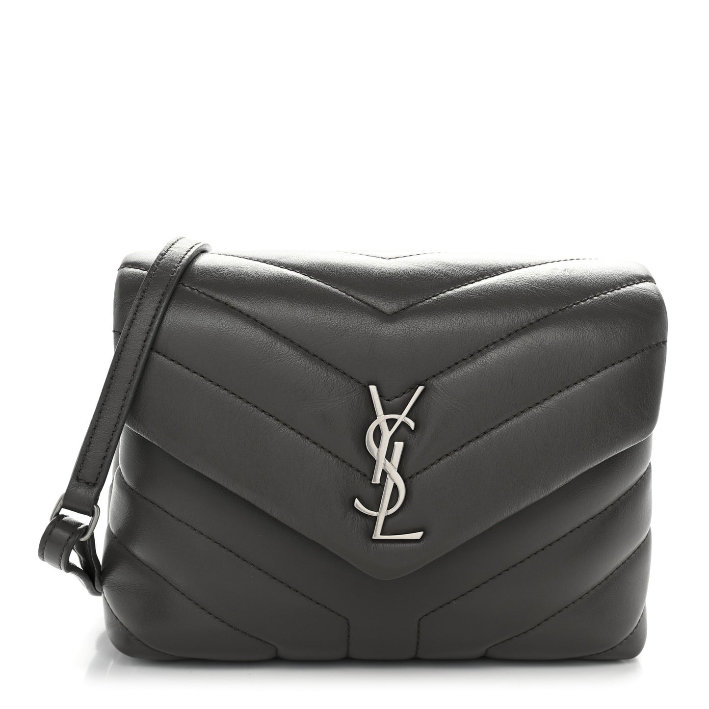 Calfskin Y Quilted Monogram Toy Loulou Crossbody Bag Grey Kaki