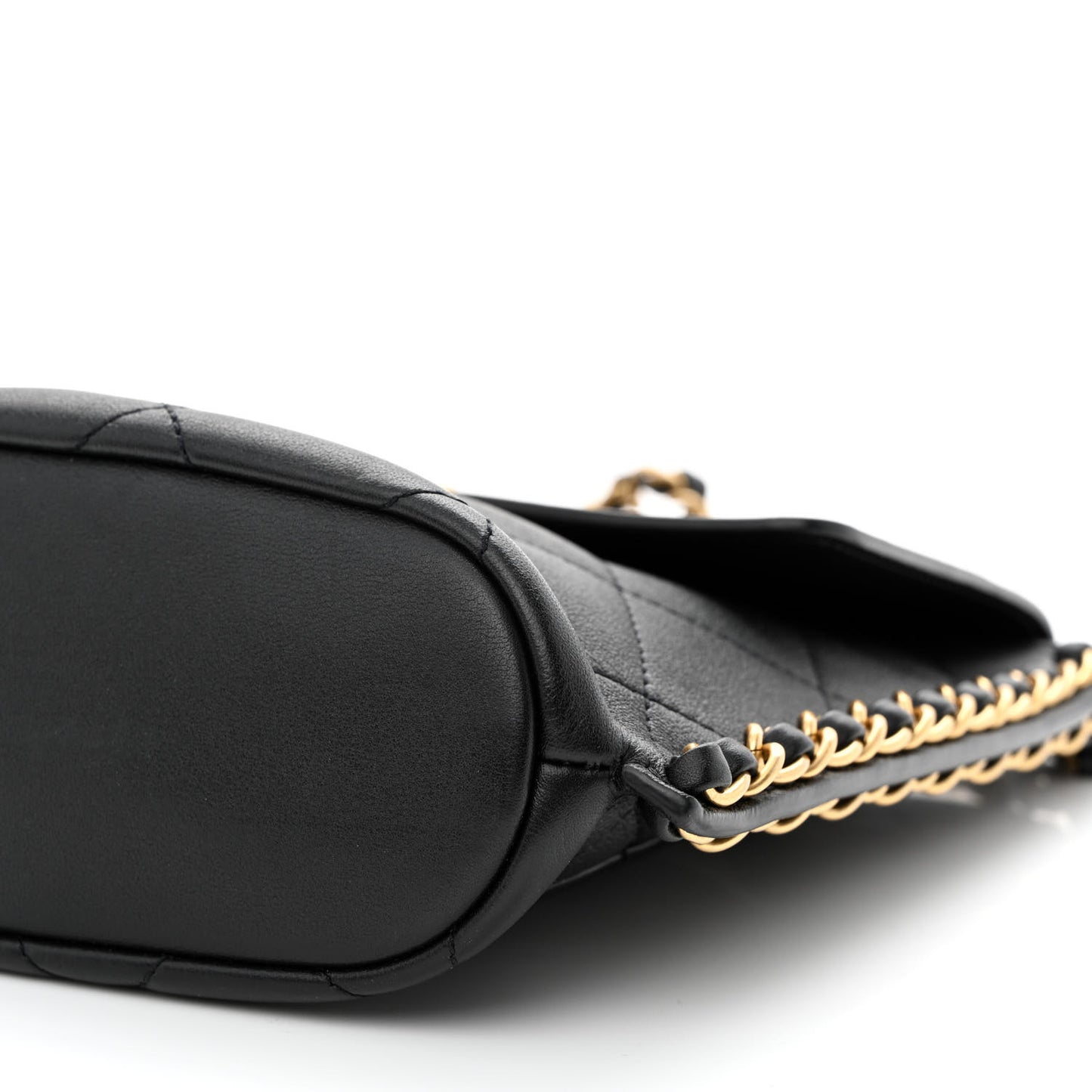 Calfskin Quilted Chain Small Hobo Bag Black