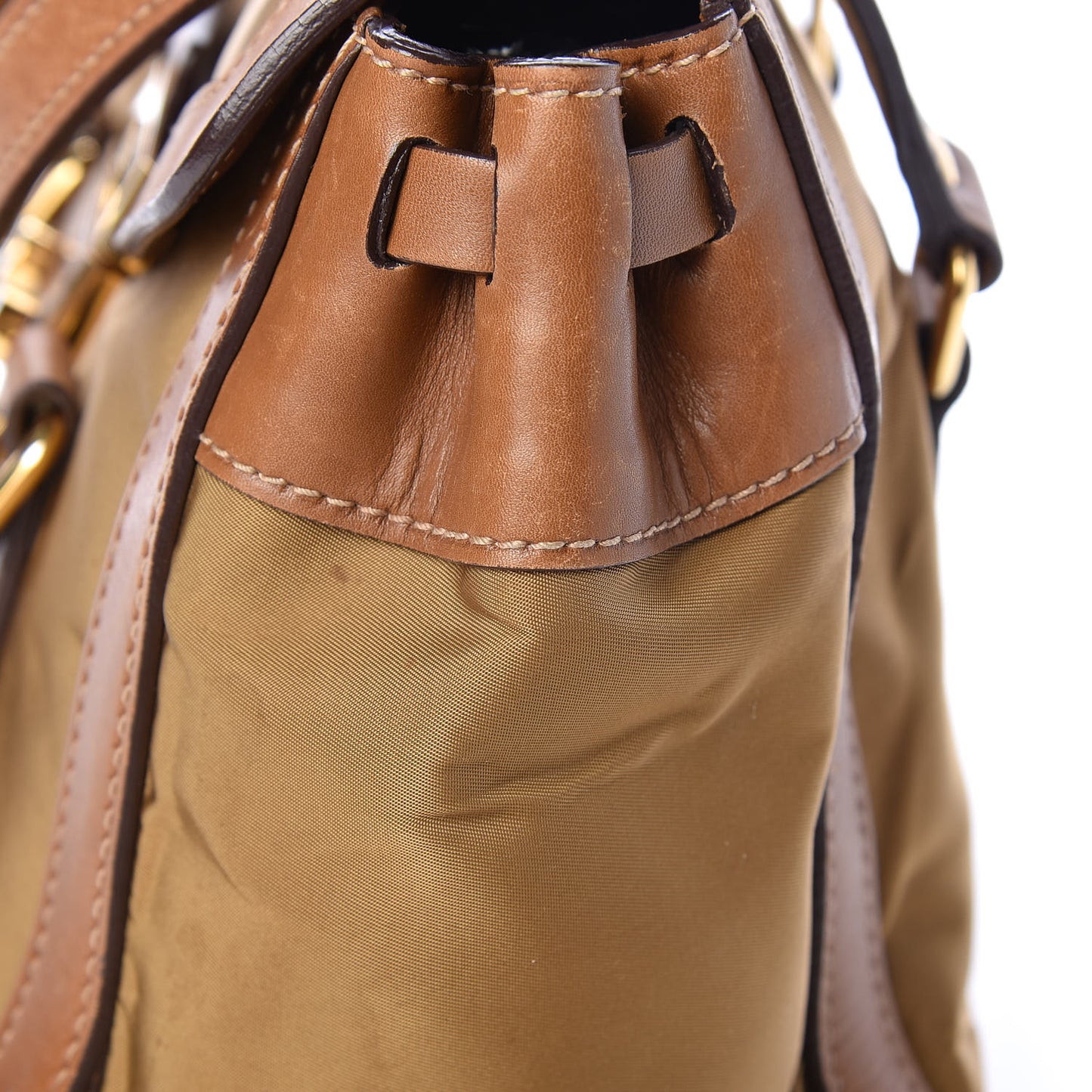 Tessuto Nylon Calfskin Shoulder Bag Brown