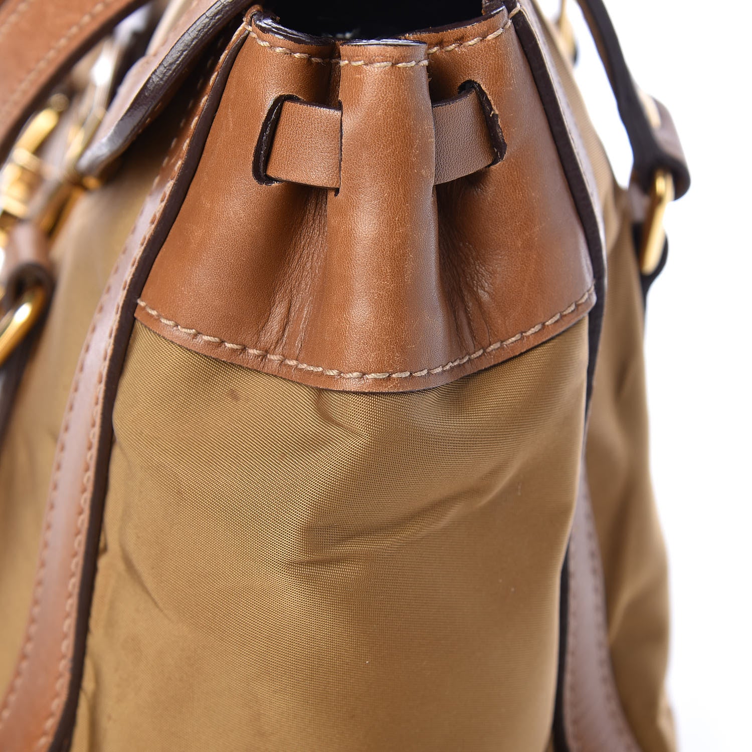 Prada Tessuto Nylon Calfskin Shoulder Bag Brown 26 of 30
