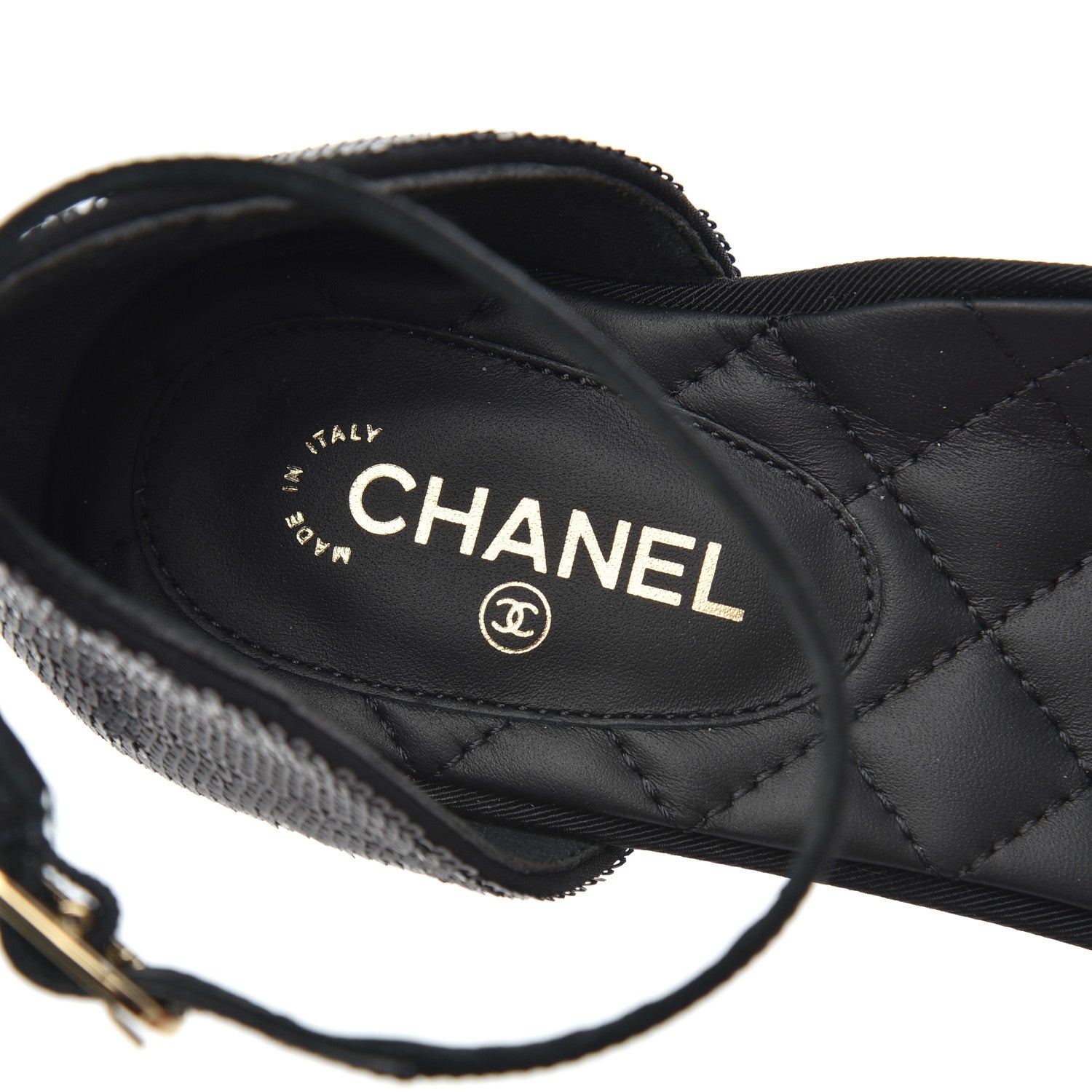 Chanel Sequin Grosgrain Cap Toe CC Ankle Strap Sandals 38 Black 7 of 9