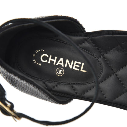 Chanel Sequin Grosgrain Cap Toe CC Ankle Strap Sandals 38 Black 7 of 9