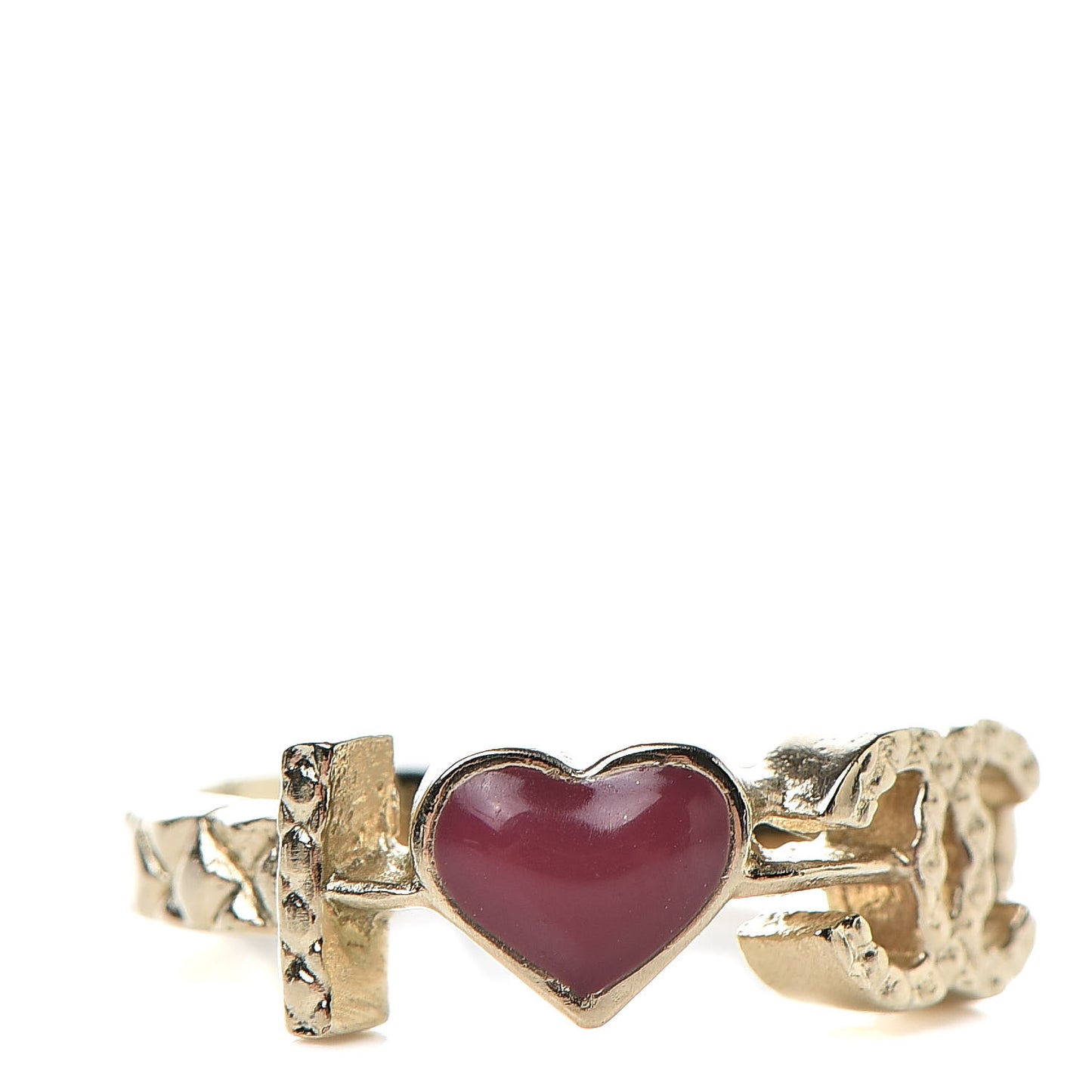Enamel I Heart CC Ring 5.5 Gold Dark Red