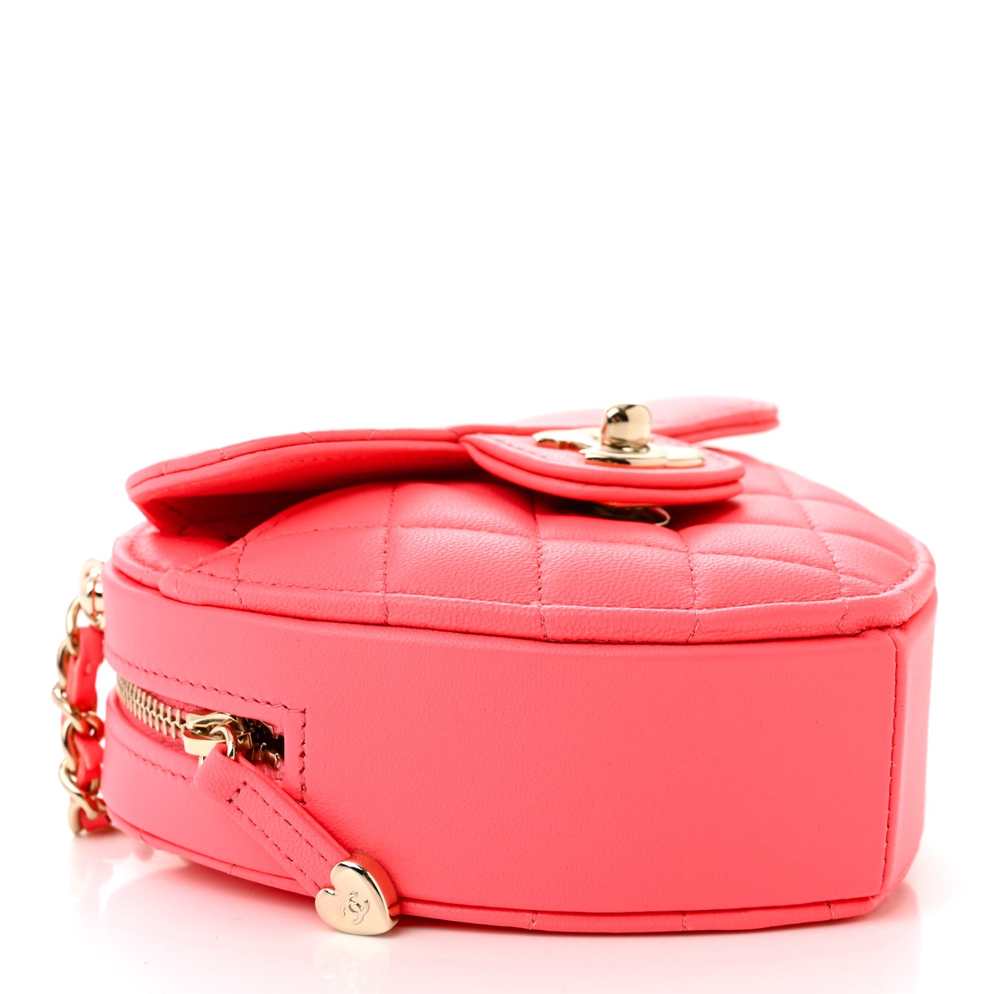 Lambskin Quilted CC In Love Heart Clutch With Chain Pink