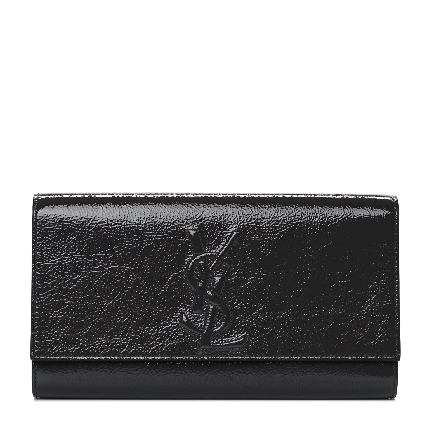 Textured Patent Calfskin Large Belle De Jour Clutch Dark Brown
