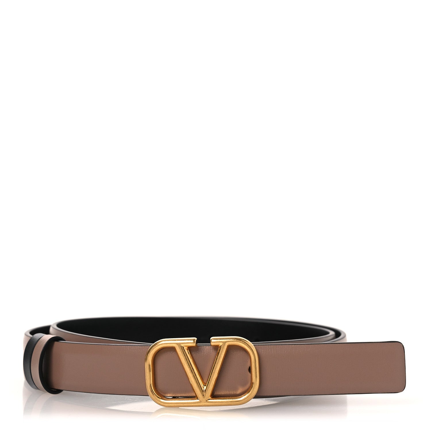 Valentino Garavani Glossy Calfskin VLogo Reversible 40mm Belt 75 30 Smokey Beige Black 1 of 7