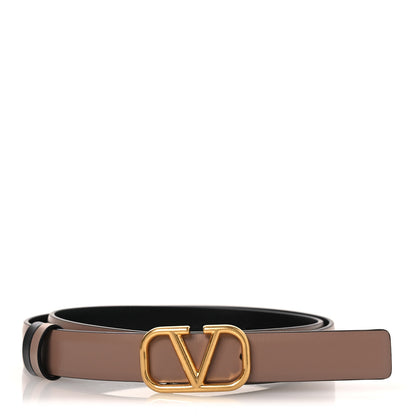 Valentino Garavani Glossy Calfskin VLogo Reversible 40mm Belt 75 30 Smokey Beige Black 1 of 7