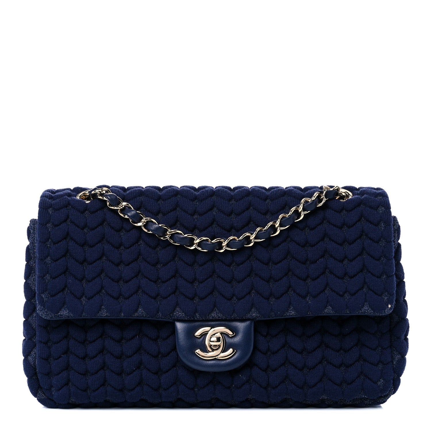 Chanel Woven Jersey Medium Single Flap Navy 1 of 10