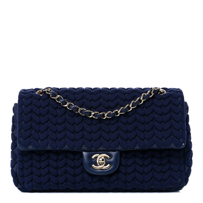 Chanel Woven Jersey Medium Single Flap Navy 1 of 10