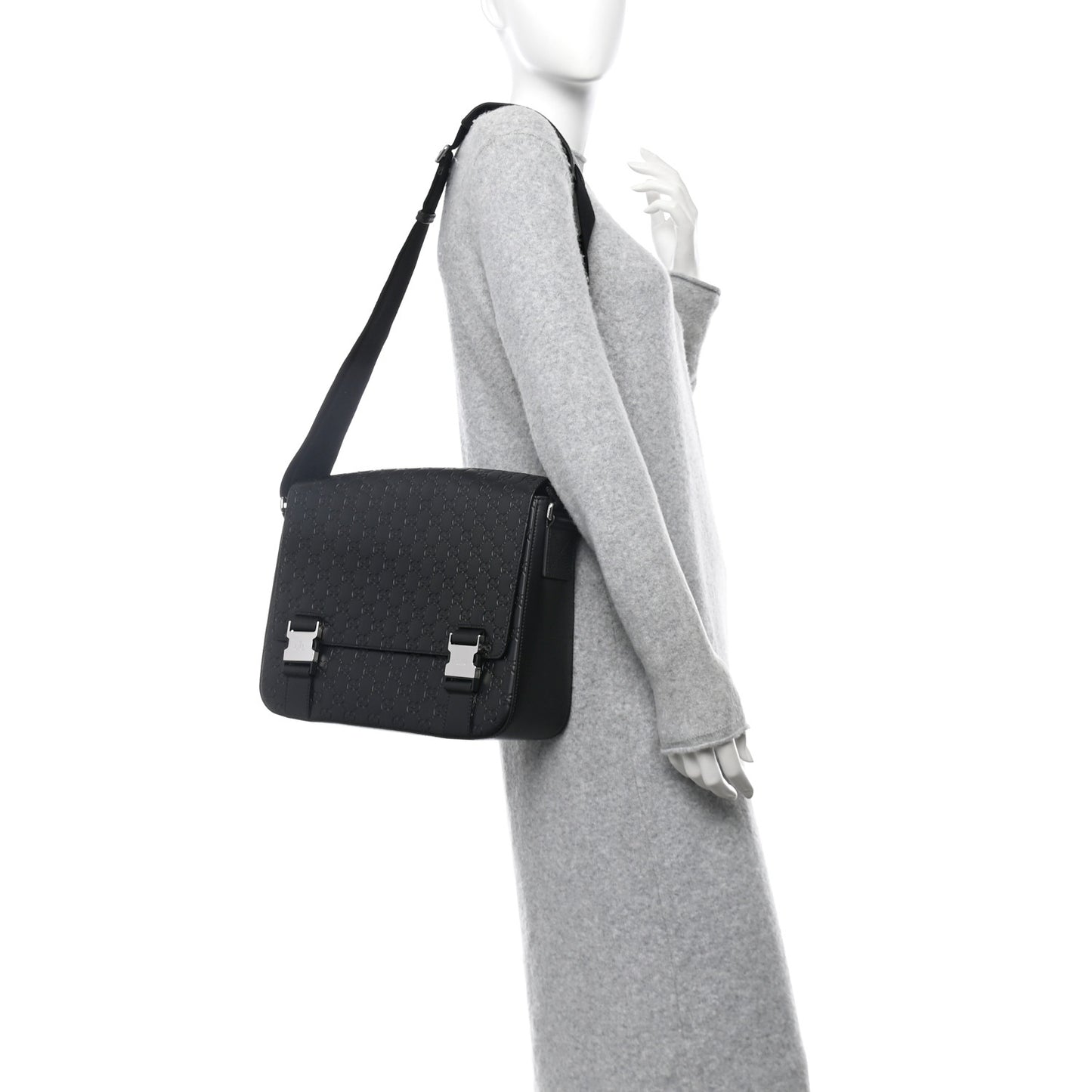 Guccissima Signature Medium Double Buckle Flap Messenger Bag Black