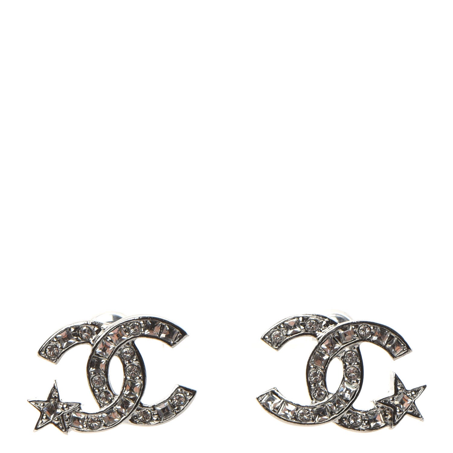 Chanel Crystal CC Starfall Earrings Silver 1 of 5