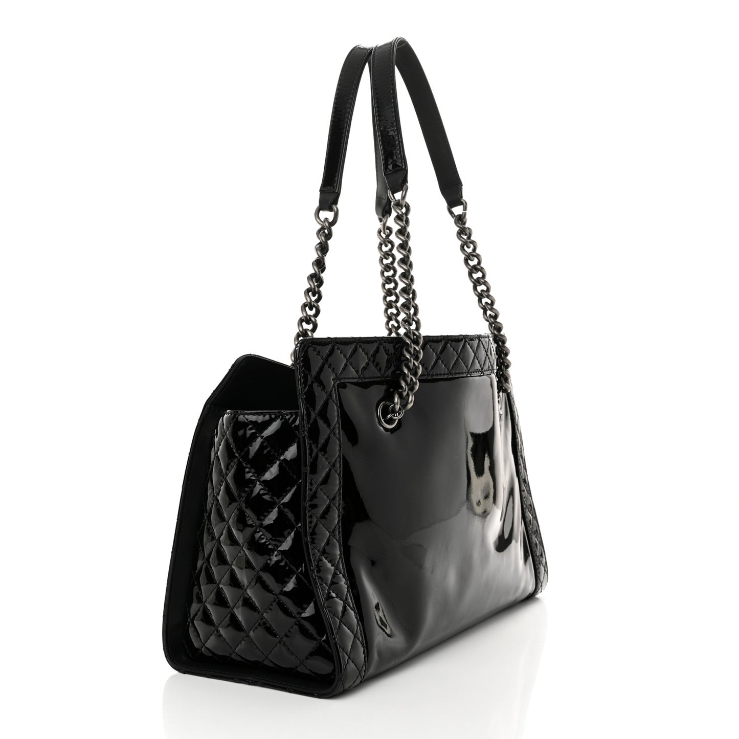 Patent Quilted Reverso Boy Tote Black