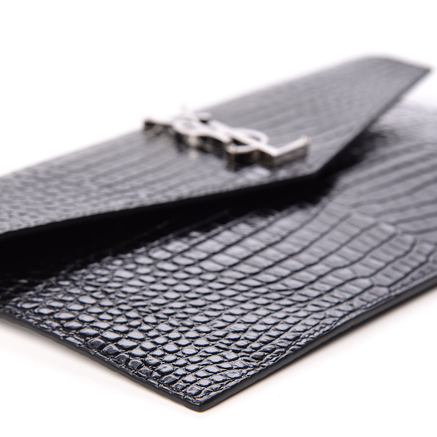 Calfskin Crocodile Embossed Uptown Monogram Clutch Black