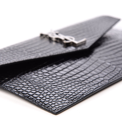 Saint Laurent Calfskin Crocodile Embossed Uptown Monogram Clutch Black 5 of 9