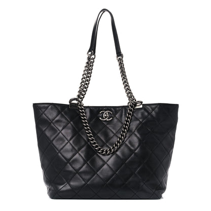 Chanel Sheepskin Quilted Chain Handle Large Shopping Tote Black 1 of 24