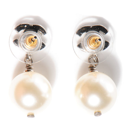 Chanel Crystal Pearl CC Drop Earrings Silver 3 of 4
