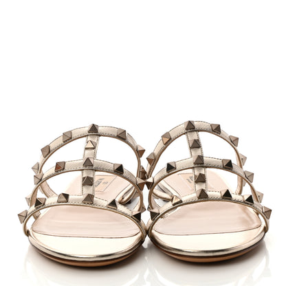 Valentino Garavani Metallic Nappa Rockstud Caged Flat Slide Sandals 37.5 Skin 2 of 8