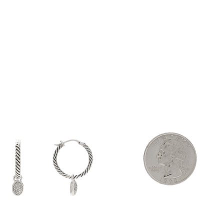 David Yurman Sterling Silver Diamond Pave Hoop Drop Earrings 2 of 4