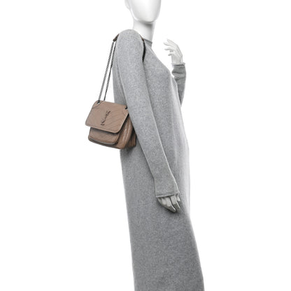 Saint Laurent Crinkled Calfskin Matelasse Monogram Baby Niki Chain Satchel Light Taupe 2 of 10