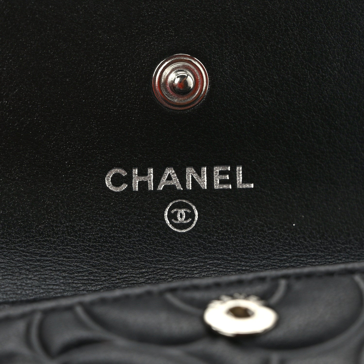 Chanel Goatskin Camellia Embossed Flap Card Holder Wallet Black 6 of 7