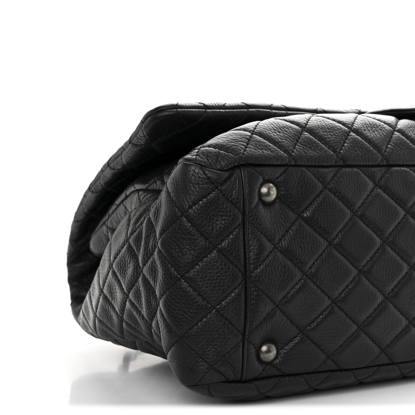 Calfskin Quilted XXL Travel Flap Bag Black