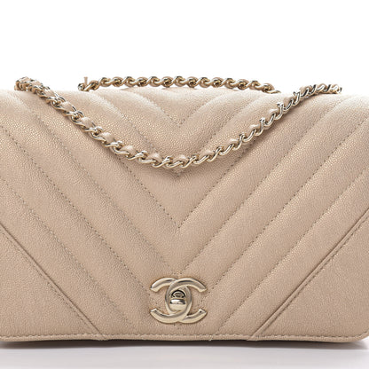 Chanel Metallic Caviar Chevron Quilted Medium Statement Flap Beige 8 of 12