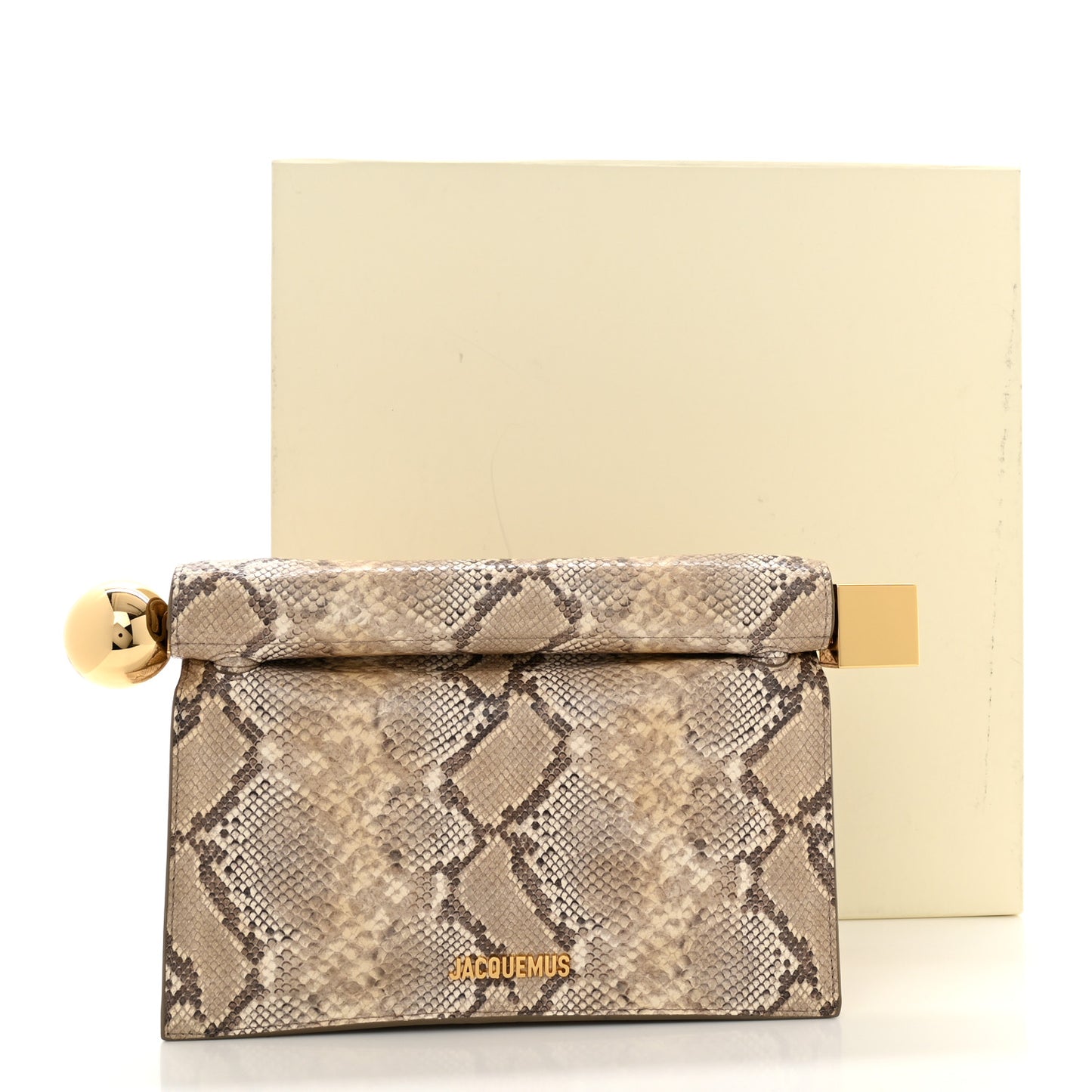 Python Embossed Calfskin La Rond Carre Take Out Clutch Beige