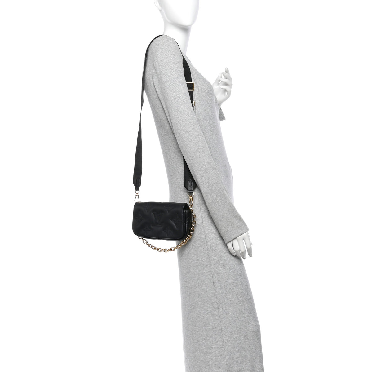 Calfskin Bubblegram Wallet On Strap Black