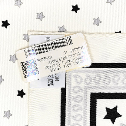 Hermes Silk Paris Station Bandana Scarf 55 White Gris Black 5 of 5