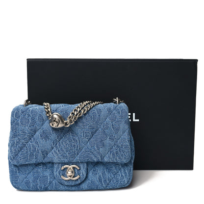 Chanel Denim Quilted Camellia Sweetheart Mini Flap Blue 11 of 11
