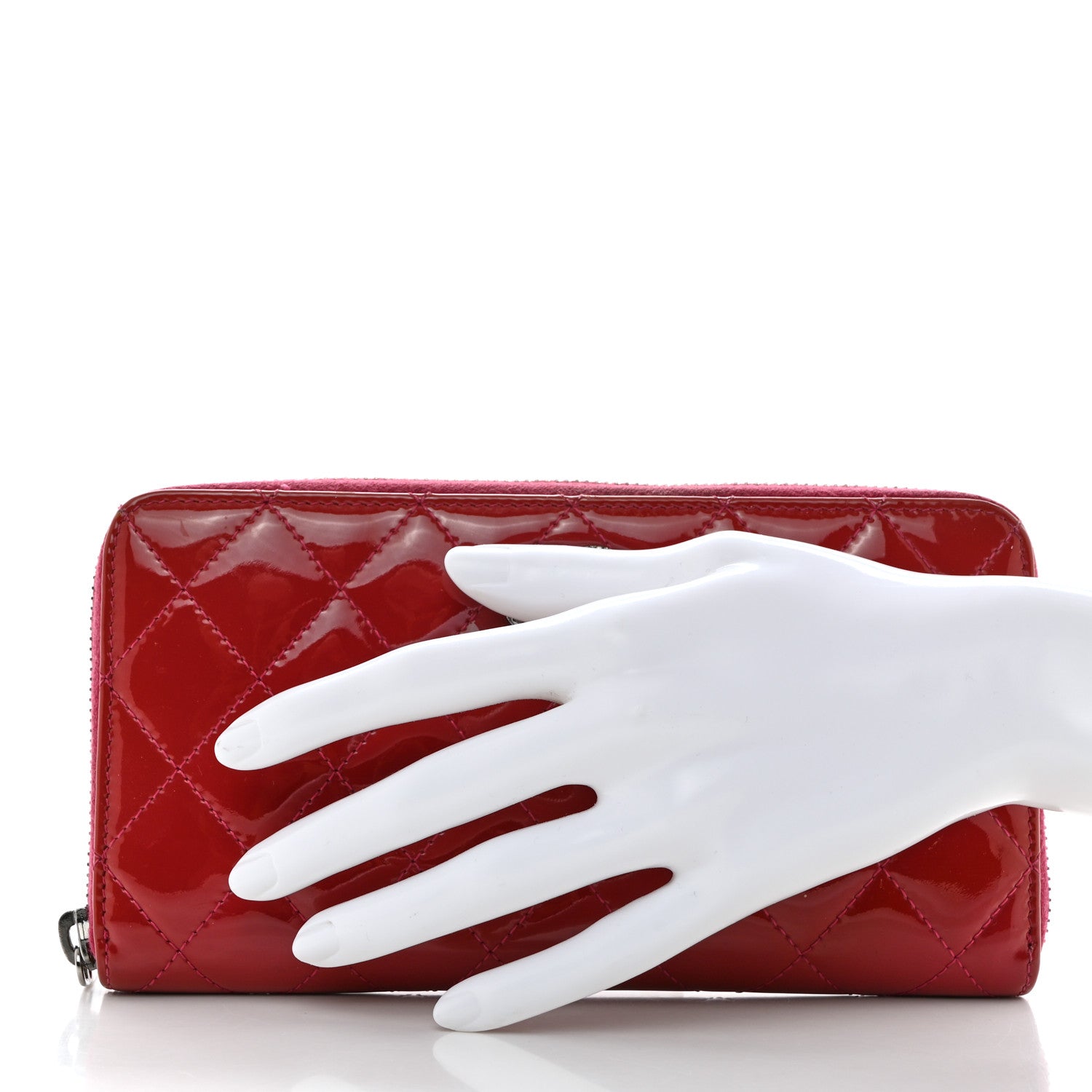 Chanel Patent Quilted Brilliant Zip Around Wallet Red 2 of 10