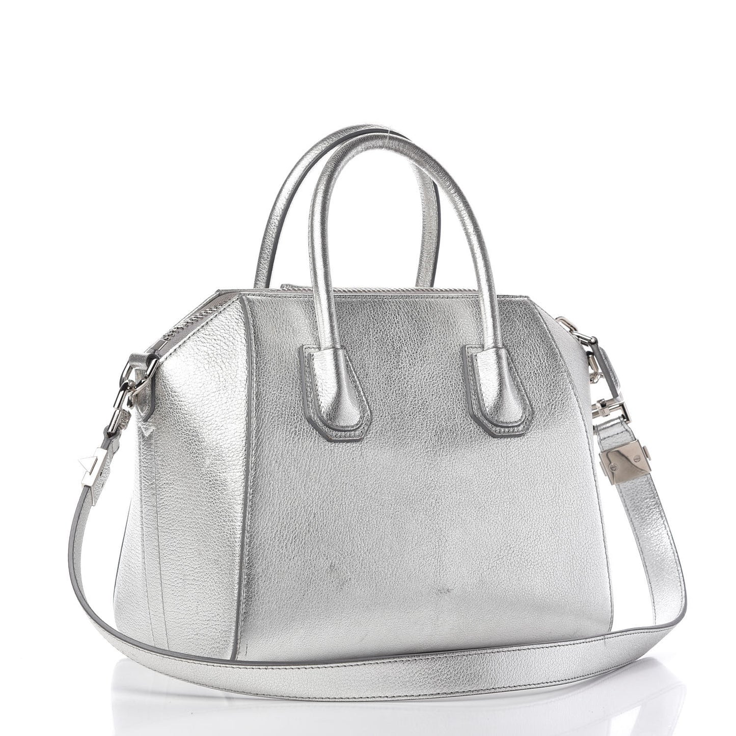 Metallic Sugar Goatskin Small Antigona Silver