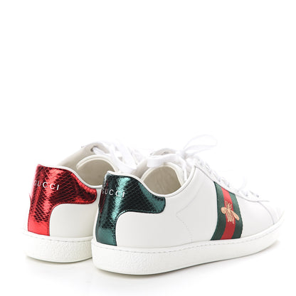Gucci Calfskin Ayers Bee Embroidered Womens Ace Sneakers 40.5 White Green 4 of 7