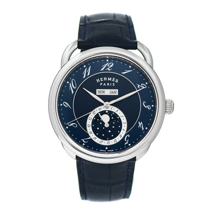 Hermes Stainless Steel Alligator 43mm Arceau Grande Lune Automatic Watch Bleu Abysse 1 of 5
