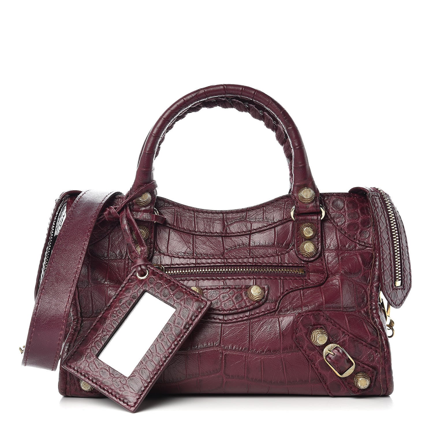 Balenciaga Calfskin Crocodile Embossed Giant 12 Gold Hardware Mini City Violet Prune 1 of 13