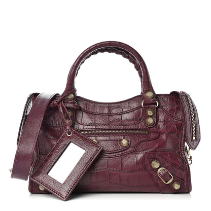 Balenciaga Calfskin Crocodile Embossed Giant 12 Gold Hardware Mini City Violet Prune 1 of 13