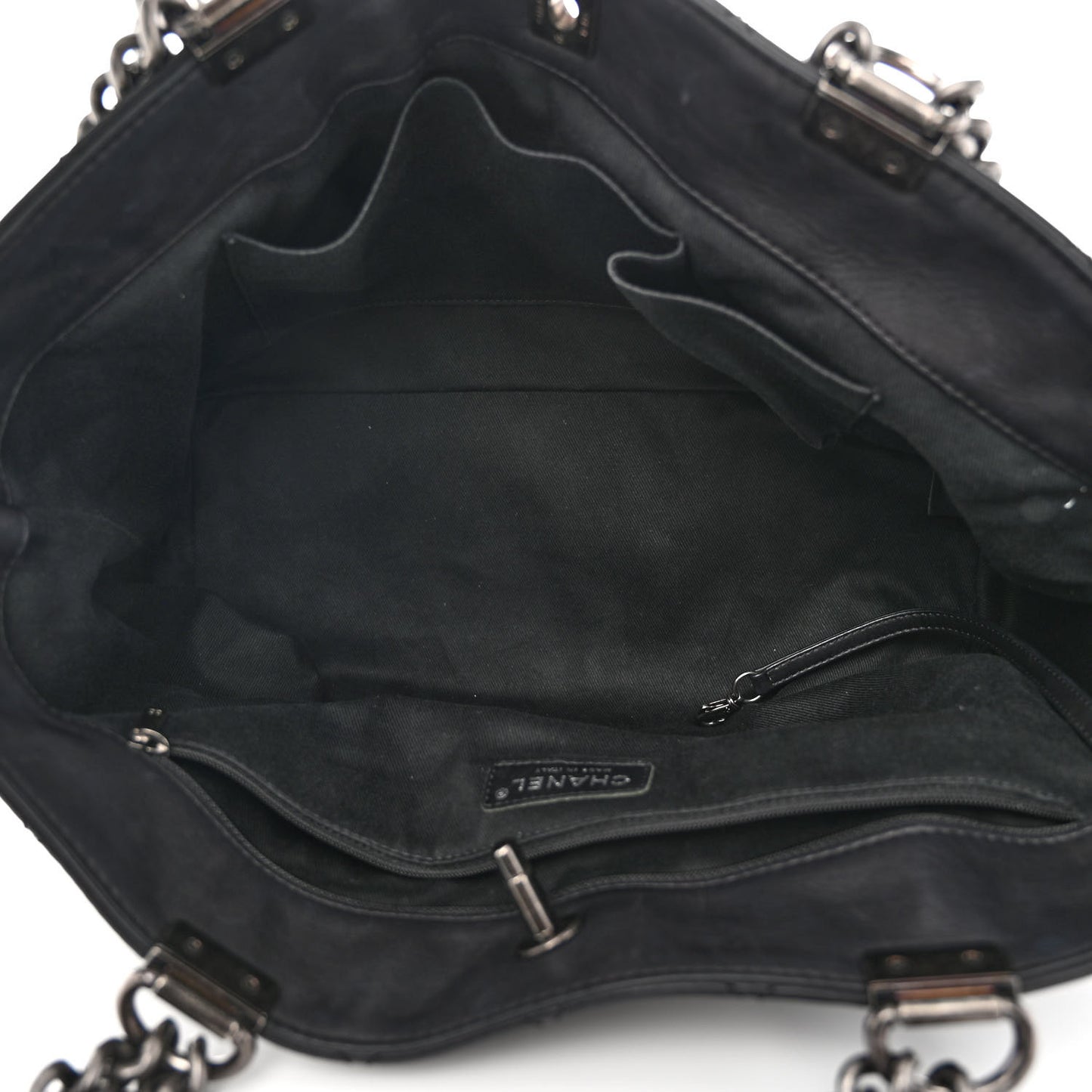 Calfskin Quilted Small Shopping In Chains Tote Black