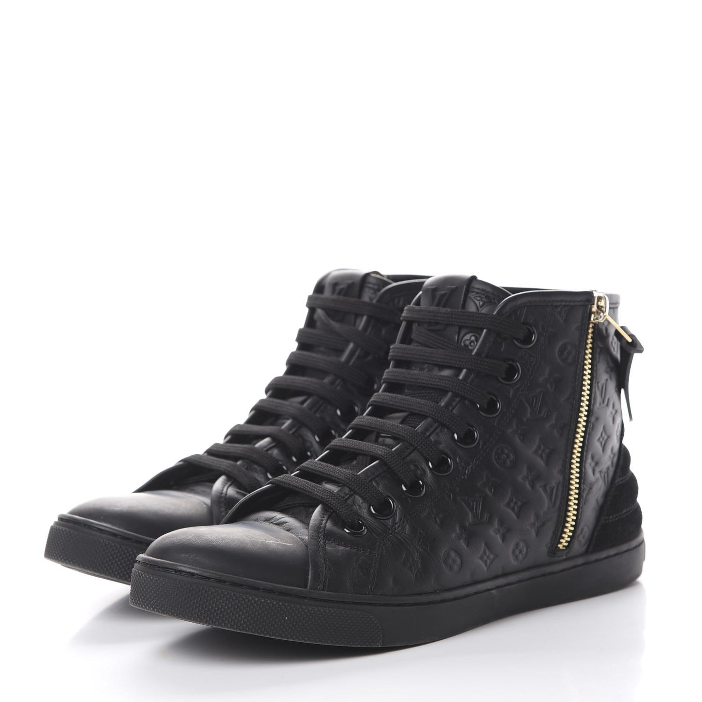 Calfskin Embossed Monogram Punchy High Top Sneakers 37.5 Black