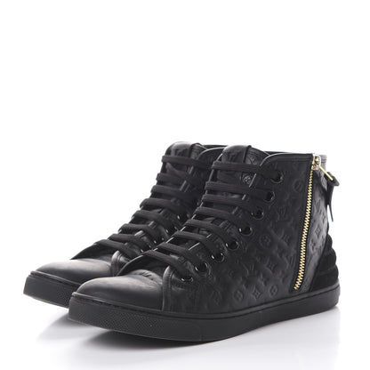 Louis Vuitton Calfskin Embossed Monogram Punchy High Top Sneakers 37.5 Black 3 of 8