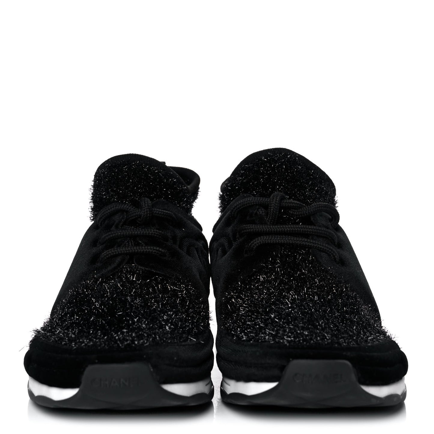 Stretched Fabric Velvet CC Womens Sneakers 41 Black