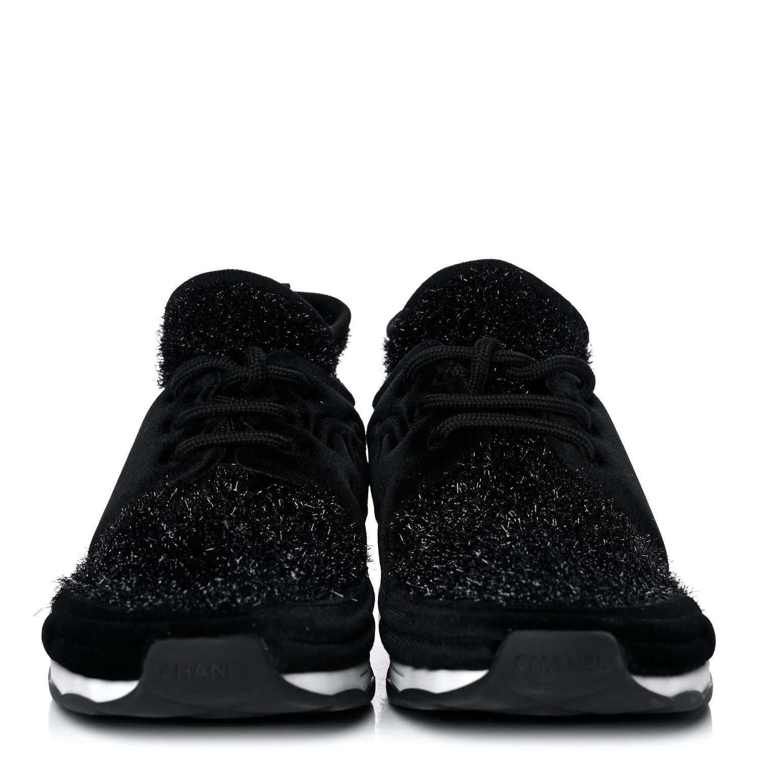 Chanel Stretched Fabric Velvet CC Womens Sneakers 41 Black 2 of 8