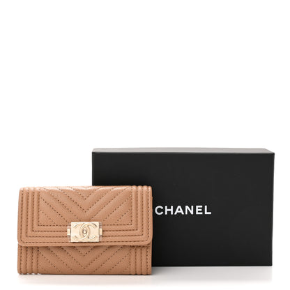 Chanel Caviar Chevron Quilted Boy Card Holder Beige 9 of 9