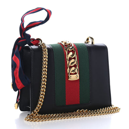 Gucci Calfskin Mini Sylvie Chain Shoulder Bag Black 2 of 4