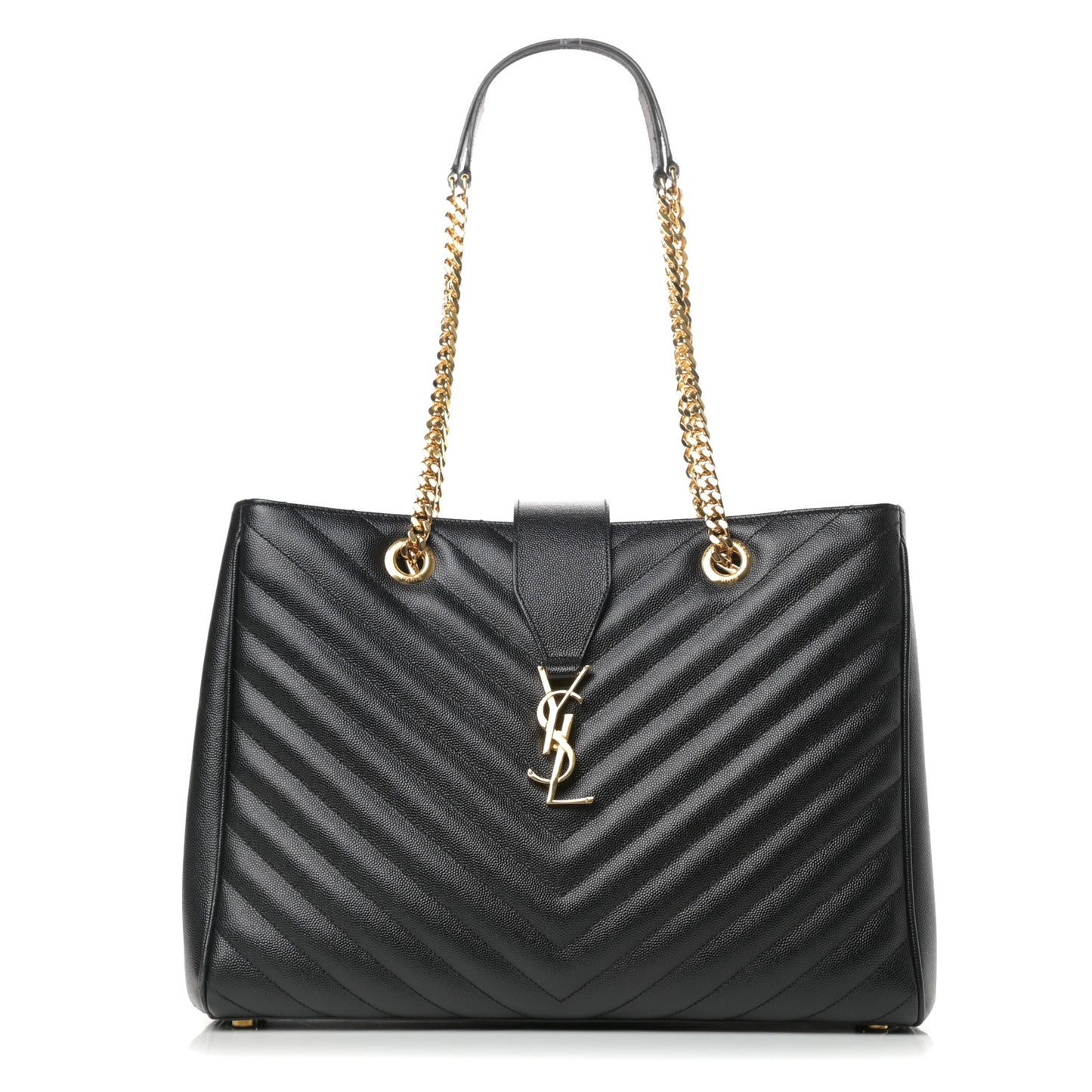 Grain De Poudre Matelasse Chevron Monogram Shopping Bag Black