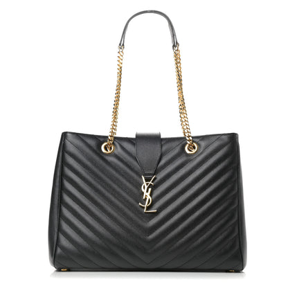 Saint Laurent Grain De Poudre Matelasse Chevron Monogram Shopping Bag Black 1 of 10