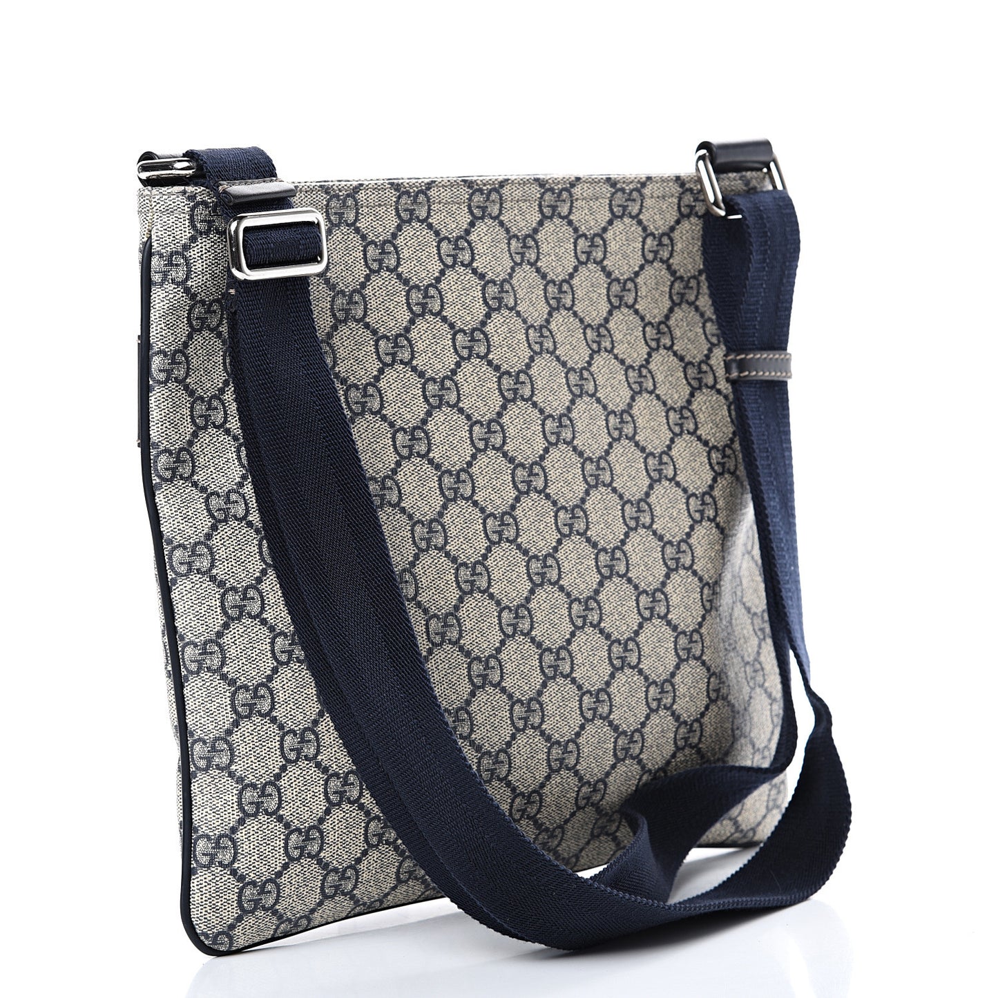 GG Supreme Monogram Small Flat Side Zip Messenger Bag Beige Blue